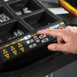 Control panel of Ranger LS45DS laser wheel balancer with weight compartments for precise balancing