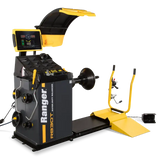 Heavy-duty digital truck wheel balancer with diagnostic display, contactless measurement, and sturdy weight tray