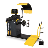 Heavy-duty truck wheel balancer with digital display, contactless wheel width, and sturdy weight tray