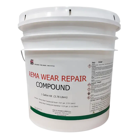 White bucket of Rema 1 Gal Wear Repair Compound with Hardener for Cold Vulcanizing