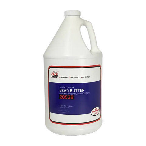Gallon jug of Rema 2053B Bead Butter Blue concentrated extra slippery tire lubricant