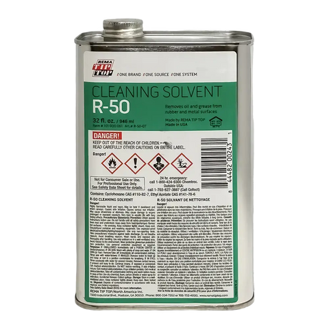 Metal can of Rema Tip Top R-50 Cleaning Solvent for hot splicing and conveyor belt repair