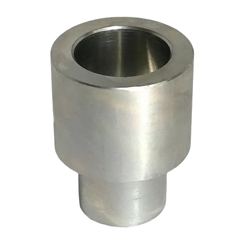 Silver-colored cylindrical metal bushing with stepped diameter for Rotary T100271 adapter extension