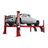 Red Rotary 16K 4-Post Alignment Lift with open front design and truck on it
