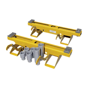 Yellow track jacks with grey pipe rollers for Rotary M140168YL cross beam kit on column lift