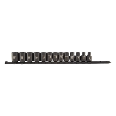 Sunex 3358A 13-pc 3/8 Dr metric impact socket set w/ rail, black chrome