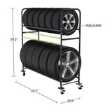 AA 12 Tires Two-Tier Tire Rack w/ Caster Wheels + Cover Adj.