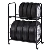 AA 8 Tires Two-Tier Tire Rack w/ Caster Wheels + Cover Adj.