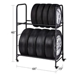 AA 8 Tires Two-Tier Tire Rack w/ Caster Wheels + Cover Adj.