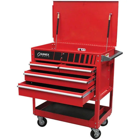 Shop Equipments - Sunex 4 Drawer Service Cart W/Locking Top-Red