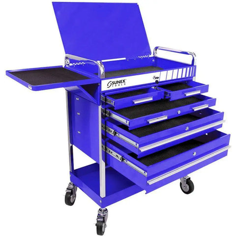 Shop Equipments - Sunex Professional 5 Drawer Service Cart W/Locking Top-Blue